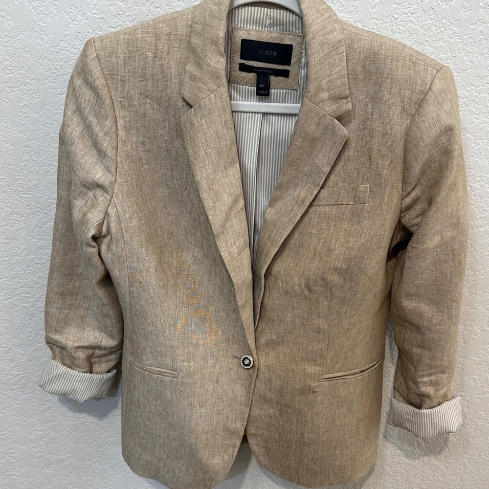 J. Crew Campbell Beige/Tan Linen Blend Single-Button Blazer, Size 8T
